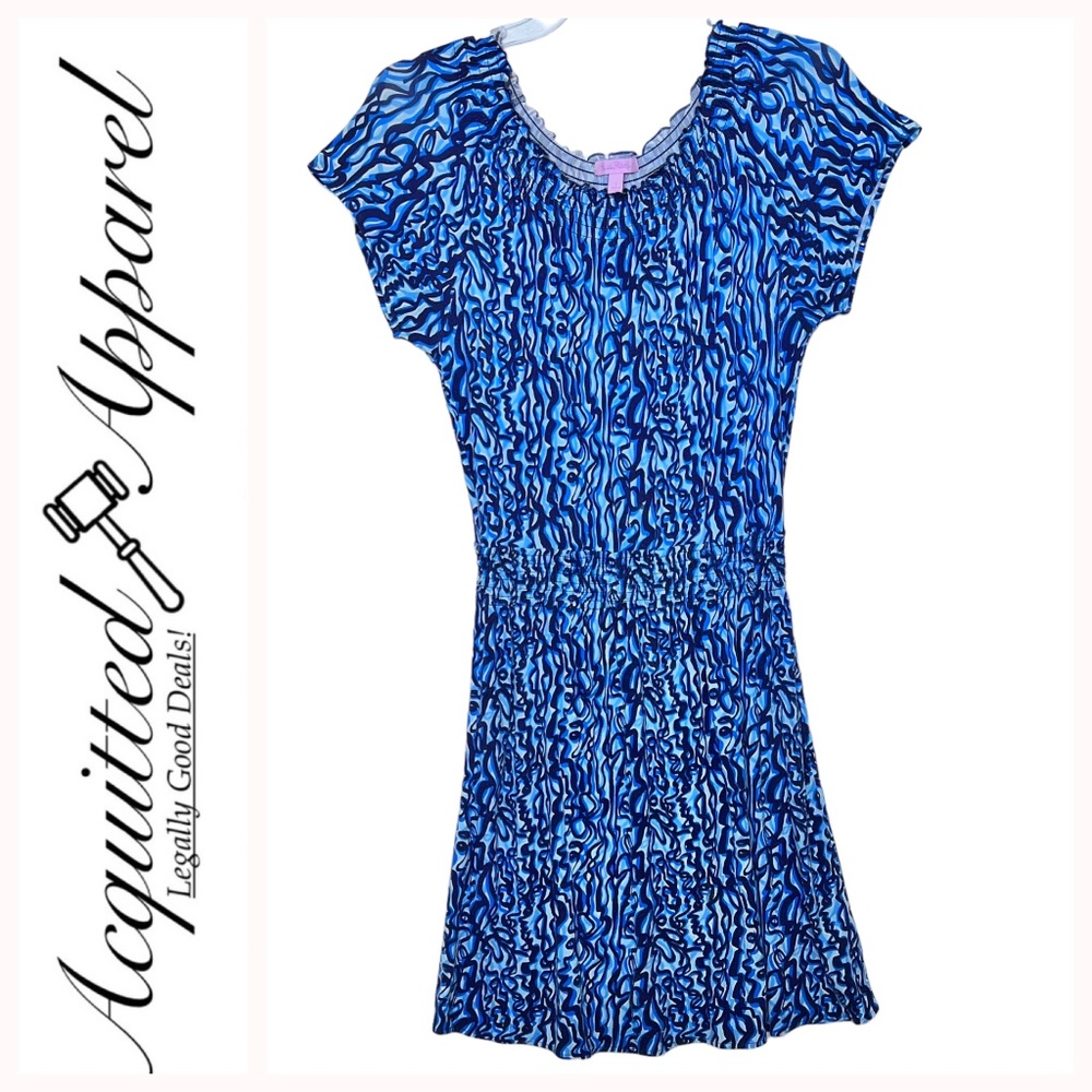 Lilly Pulitzer Adstract Ruffle Neck Cap Sleeve Dress